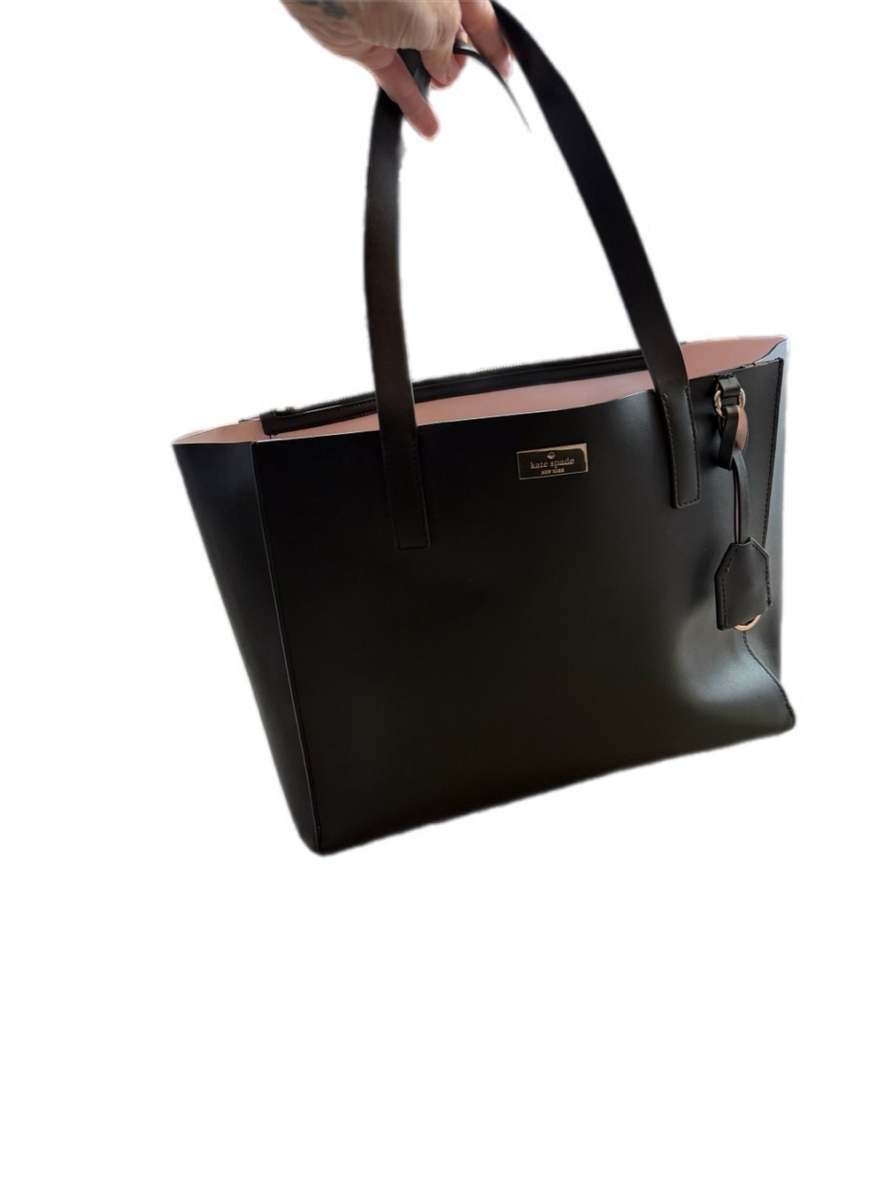 Kate Spade New York Black Leather Tote Bag Pink Interior - Picture 2 of 14